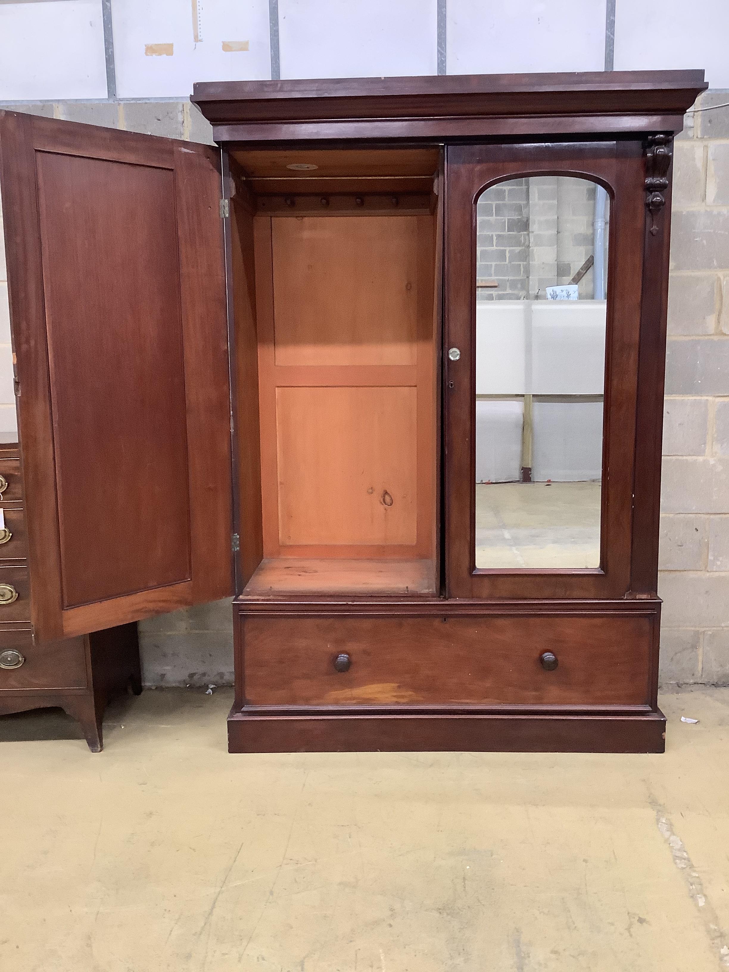 A Victorian mahogany mirrored compactum wardrobe, width 150cm, depth 60cm, height 211cm
